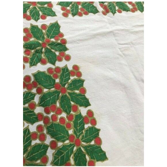 Vintage Mid Century Christmas Tablecloth Mod Printed Cotton Geometric Retro Look - Picture 6 of 6